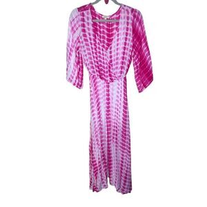 Kori America Women's S Pink Tie Dye Maxi Dress w/ Belt Boho Beach